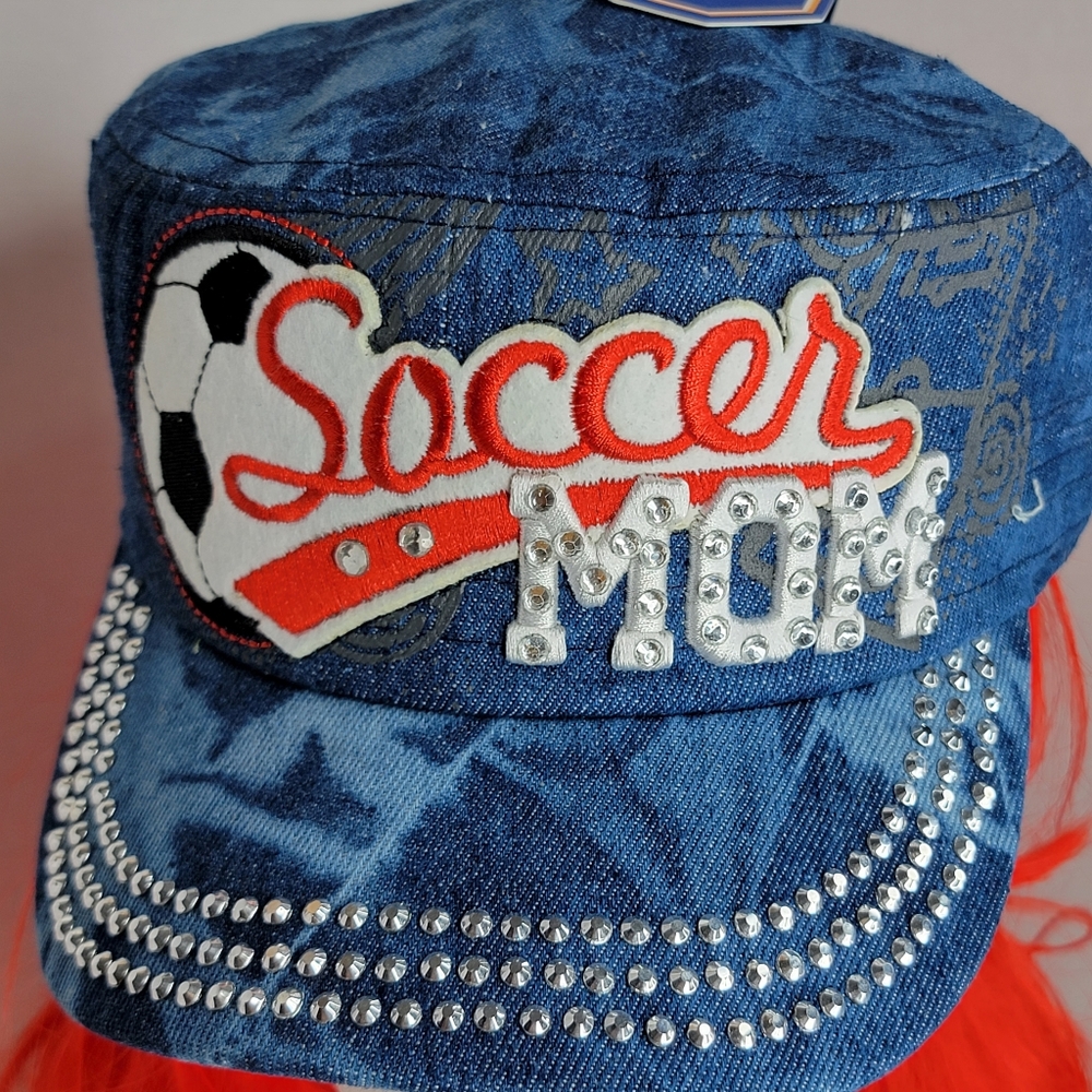 ``H25226 NWT Professional Style Rhinestone Soccer MOM Cadet Cap - Dark Blue Deni